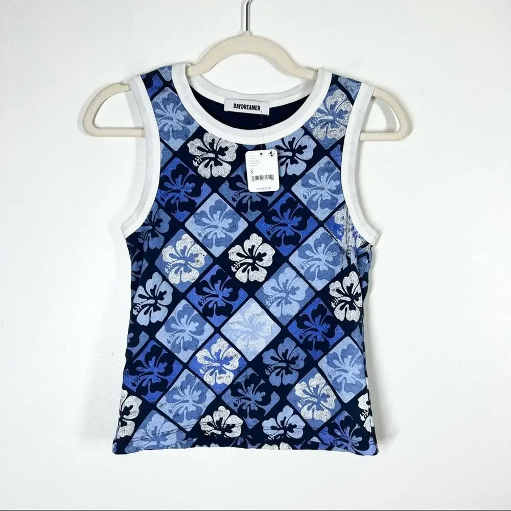 FREE PEOPLE NWT Hibiscus Shrunken Tank Beach Y2K 90s Floral Surf Tee Small - Picture 2 of 6